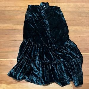 Free People Black/Teal Printed Velvet Duster Vest Sz XS
